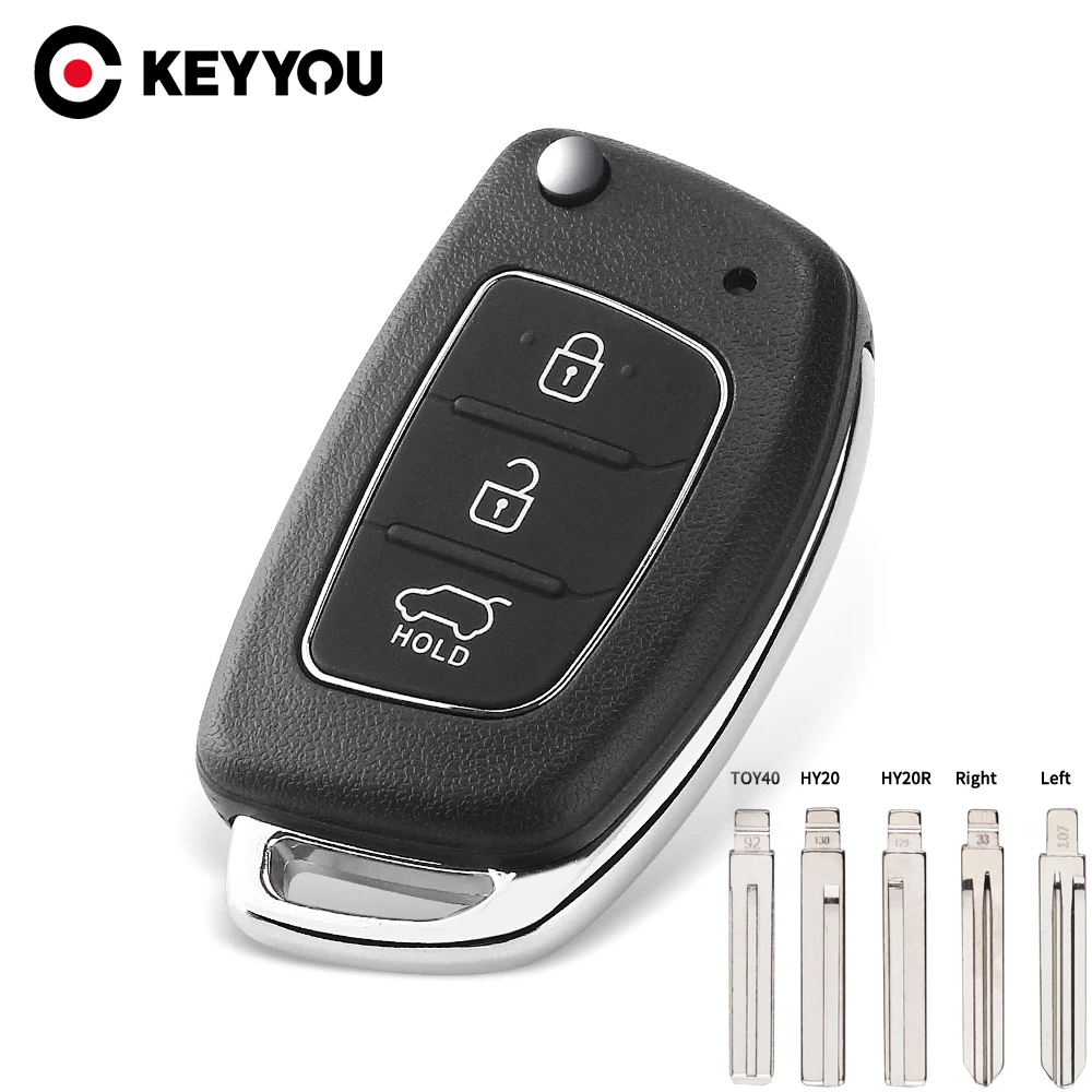 KEYYOU 플립 원격 자동차 키 쉘 케이스 현대 솔라리스 ix35 ix45 ELANTRA 산타페 HB20 Verna HY15/HY20/TOY40 블레이드 3 버튼