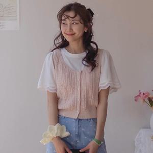 [봄&여름니트] 그린델 꽃 패턴 니트 조끼 뷔스티에