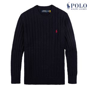 POLO RALPH LAUREN   남성 케이블 니트 코튼 크루넥 스웨터 네이비