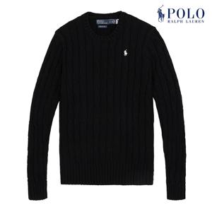 POLO RALPH LAUREN   여성 케이블 니트 코튼 크루넥 스웨터 블랙