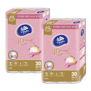 빈다 4D Deluxe 4겹 천연 퍼스트로즈 엠보싱화장지 23Mx30롤x2팩