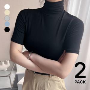 [브리치]  /  1 + 1  여성 슬림핏 반팔 목폴라 반팔목티/ 5컬러