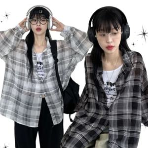 [브리치] 하이제시카 / 쿨소재 체형커버 썸머체크 시스루 오버핏 셔츠