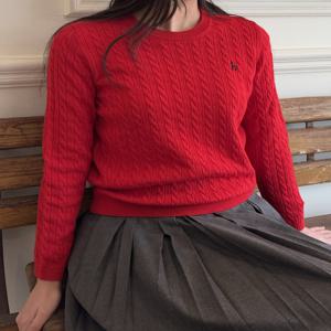 [헤지스 여성] [[24FW]] HSSW4DC83R2 [울 100%]케이블 라운드 스웨터 레드