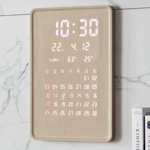 그랜드 전자 달력 우드 인테리어 LED 벽시계 35cm