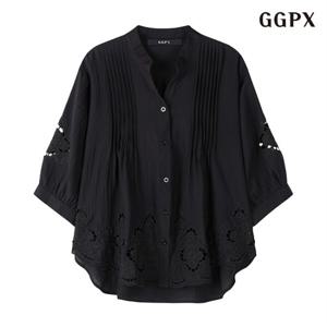 정상가:99,000원 | 플라워 펀칭 트임넥 루즈핏 핀턱 블라우스 (GOBBA015D)