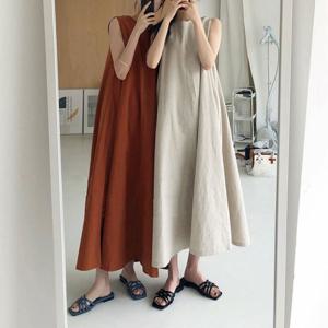 [브리치]  /  빠른출고 루즈핏 민소매 나시 심플 린넨 A라인 원피스