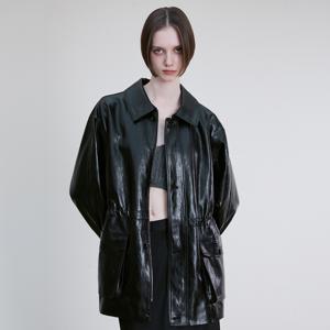 DRAWSTRING WAIST VEGAN LEATHER JACKET