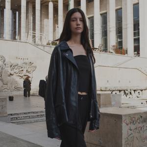 FUNNEL NECK VEGAN LEATHER JACKET MIDNIGHT NAVY