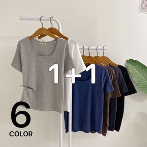 [브리치]  /  1 + 1상품  뉴란 스퀘어넥 코튼 반팔 티셔츠 (6color)