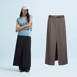 Front Slit H-line long Skirt (Optional Belt) 2종택1