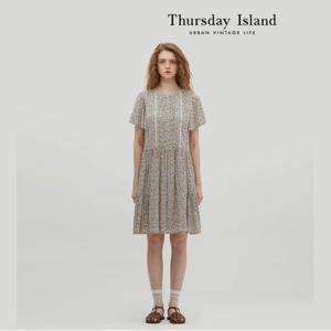 [Thursday Island] 레이스 핀턱 블록 꽃 패턴 원피스.(T234MOP261W)