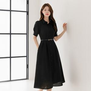 (~XXL까지) 조니엔 카라 퍼프소매 벨트 플레어 원피스 여름 하객룩 오피스룩 데이트 모임 미시 빅사이즈