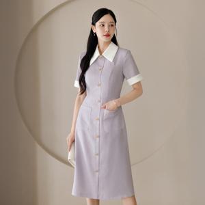 (~XXL까지) 로네빌 배색 카라 트위드 원피스 여름 하객룩 오피스룩 데이트 모임 미시 빅사이즈