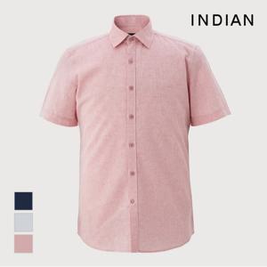 INDIAN  린넨 블랜드 솔리드 반팔셔츠_MIVNSYM2491