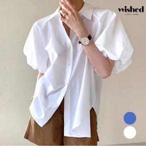 카라넥 퍼프 소매 페미닌 반팔 셔츠 (WIBBBL068)