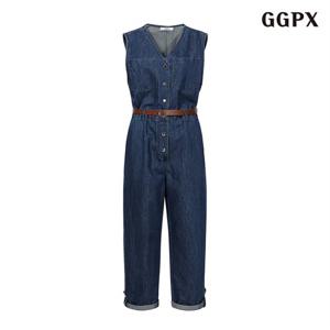 데님 브이넥 벨티드 점프수트 (GPAOW025D)