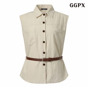 정상가:69,000원 ㅣ 카라넥 벨티드 블라우스 (GPBBA037D)