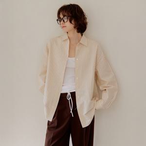 시어서커 오버핏 스트라이프 셔츠 [브라운]