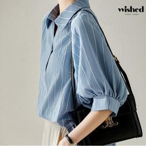 스트라이프 백 버튼 포인트 반팔 셔츠 (WICABL038)