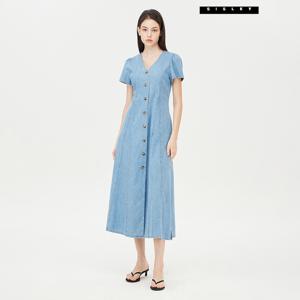 브이넥 버튼업 데님 롱 원피스 SAOPC7531