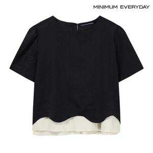 정상가:89,000원 ㅣ [미니멈 에브리데이]물결 플리츠 배색 블라우스 (EB2BA013D)