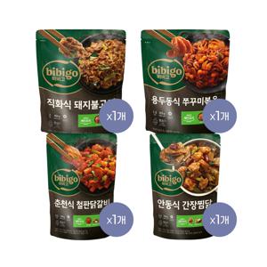 비비고 간편 밀키트 4종 세트 (직화식돼지 x1개+용두동식쭈꾸미 x1개+닭갈비 x1개+안동식간장찜닭 x1개)
