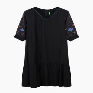 베네통 슬리브 배색 롱 원피스 BAOP04441