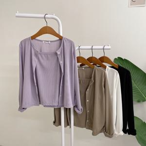 [브리치] 허니제이 /  세트  블리밍 골지 나시 긴팔 가디건(5color)