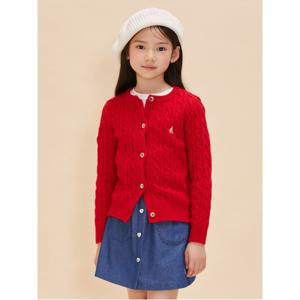 [30%OFF][Essential] 여아 울 케이블 가디건 - 레드