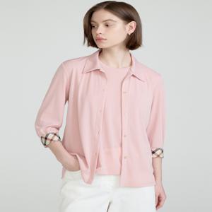 [닥스 여성] [[25SS]] DLTS5B391P2 [D-[슬리브리스 세트] 핑크 골지 체크 배색 7부소매 카라 티셔