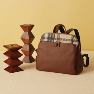 [TARTAN CHECK MIX] 브라운 타탄체크 가죽배색 백팩  DCBA5E716