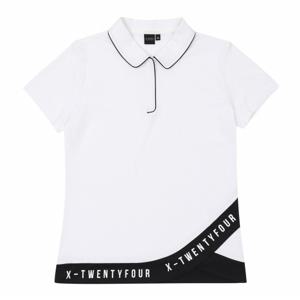 여성 밑단 프린트 배색 제에리 변형카라 티셔츠 (X4TSU6584WH)