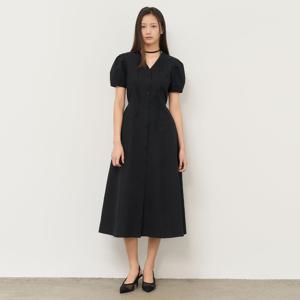 브이넥 퍼프 롱 원피스 [BLACK] / WBE2L15510