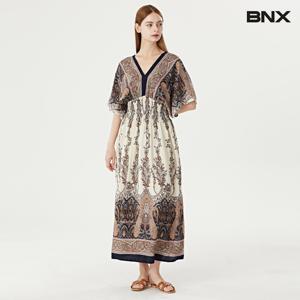 정상가:59,000원 | 레트로 패턴 스모크 밴딩 맥시 롱원피스 (BT2OP027L0)