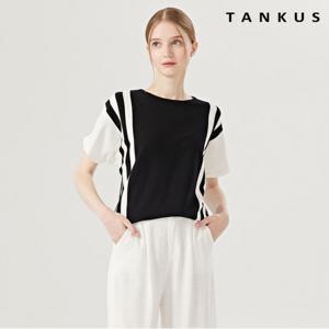 정상가:59,000원 | 스트라이프 배색 라운드넥 반팔 니트 (TW2KP005L0)