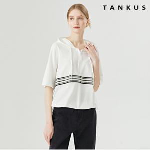 정상가:69,000원 | 후드 아노락 스트라이프 배색 반팔 티셔츠 (TW2TS011L0)