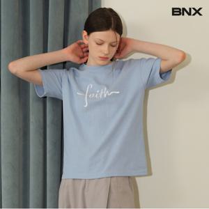 레터링 자수 포인트 라운드넥 반팔 티셔츠 (BX1TS022L0)