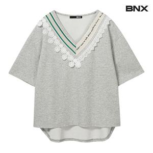 정상가:69,000원 ㅣ 브이넥 테이프 배색 언발 티셔츠 (BX2TS006L0)