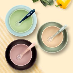 나뚜 실리콘 디너세트 3pcs 네이비그린/핑크그레이/샌드그린 (흡착접시+흡착볼+스푼)