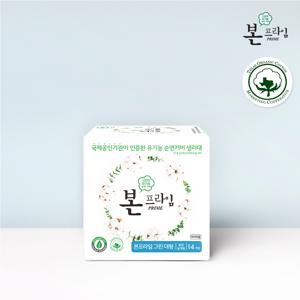 본생리대 국내산 초록마을 단독입점 본프라임 슬림날개형 대형14매, 1개
