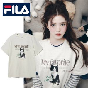 휠라 [MY 티셔츠] 오버핏 고양이 티셔츠 - FS252RS01F001