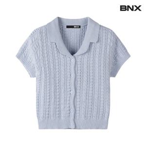 정상가:69,000원 | 더블 카라넥 꽈배기 슬림 여성 반팔 가디건 (BW1CD016L0)