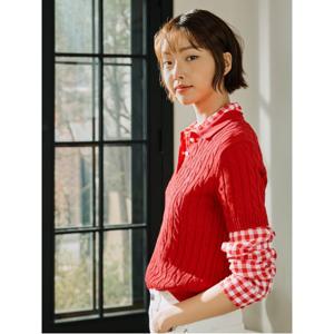 [25SS]리넨 깅엄 체크 슬림핏 셔츠  레드 (BF5364C076)