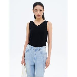 리넨 블렌드 브이넥 슬리브리스 풀오버  블랙 (325451LYC5)