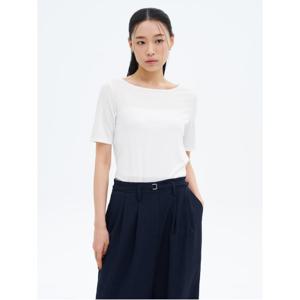 5부 소매 보트넥 티셔츠  화이트 (325442LY11)