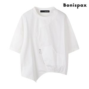 정상가:59,000원 | 포켓 지퍼 라운드 언발 반팔 티셔츠 (XO1LW055L0)