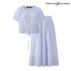 정상가:99,000원 | 스트라이프 스트링 블라우스 롱 스커트 셋업 (NO2OW052L0)