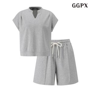 정상가:89,000원 | 캐쥬얼 V넥 반팔 티셔츠 반바지 셋업 (GOBOW005D)