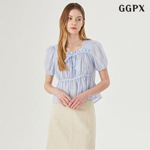 정상가:59,000원 | 러블리 플리츠 리본 소매 벌룬 블라우스 (GOBBA009D)